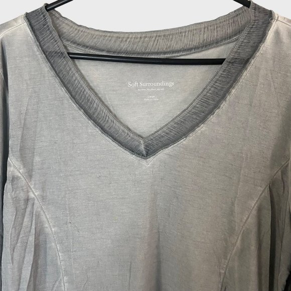 Soft Surrounding Fleur-De-Lis V-Neck Tunic Women's Large Gray 3/4 Sleeve Stretch - Picture 5 of 12